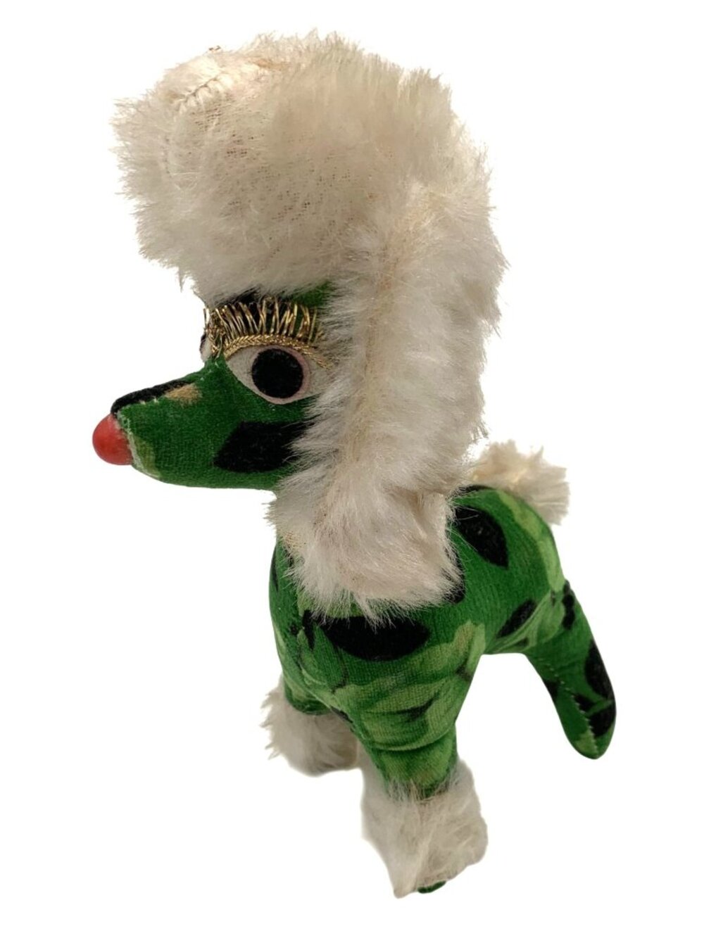 Vintage Kai & Co Green Velvet Poodle Figurine MCM Kitsch Japan 7" Floral Print
